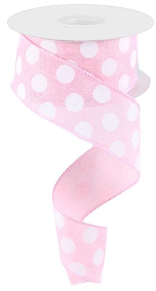 Pre-Order Now & Ship on Dec 30th 2024 - Light Pink/White Medium Multi Dots Ribbon - 1-1/2 Inch x 10 Yards