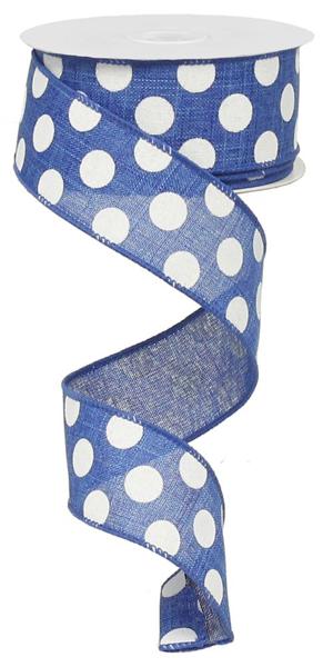 Royal Blue/White - Medium Multi Dots Ribbon - 1.5 Inch x 10 Yards