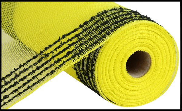 Yellow/Black Faux Jute Small Check Mesh - 10.25 Inch x 10 Yards