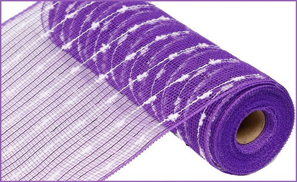 Purple/White - Metallic Puff Ball Mesh - 10.25 Inch x 10 Yards