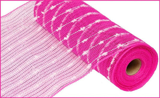 Hot Pink/White - Metallic Puff Ball Mesh - 10.25 Inch x 10 Yards