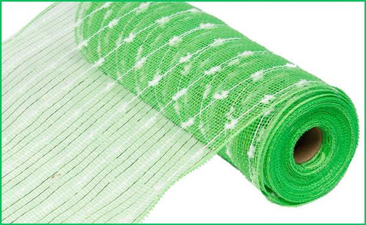 Lime Green/White - Metallic Puff Ball Mesh - 10.25 Inch x 10 Yards