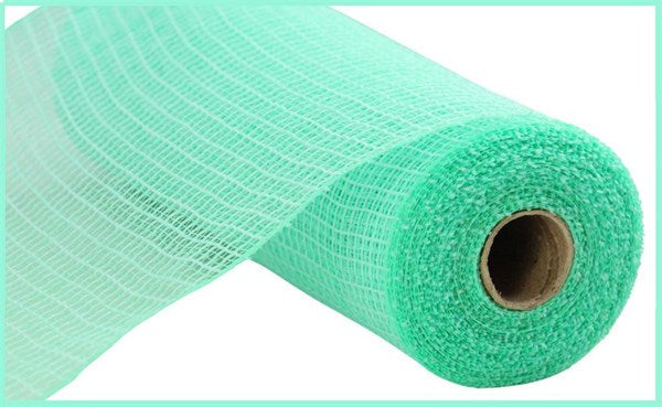 10.25 Inch x 10 Yards Mint Green Check Mesh Faux Jute/Pp