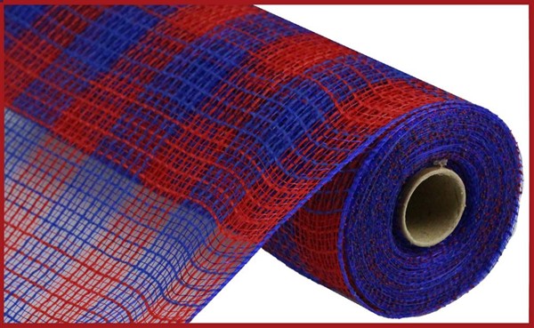 Red/Royal Blue - Faux Jute/Pp Small Check Mesh - 10.25 Inch x 10 Yards