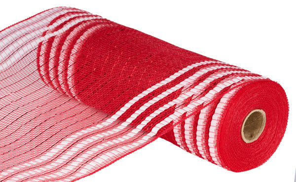 Red/White - Matte/Metallic Border Mesh - 10.25 Inch x 10 Yards