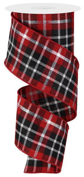 Red & Black & White & Silver - Metallic Plaid Wired Edge Ribbon - ( 2-1/2 Inch | 10 Yards ) BBCrafts.com