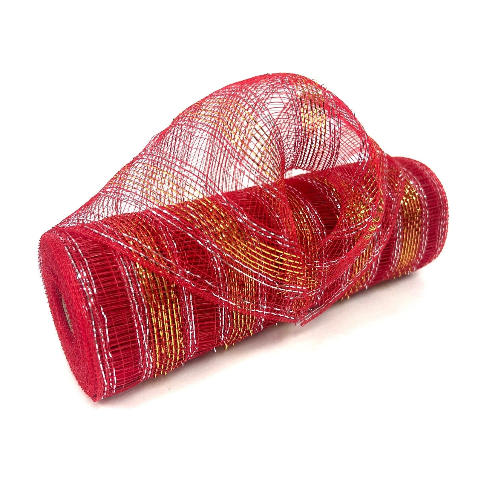 Red - Deco Mesh Eyelash Metallic Stripes - (10 Inch x 10 Yards) BBCrafts.com