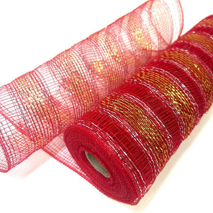 Red - Deco Mesh Eyelash Metallic Stripes - (10 Inch x 10 Yards) BBCrafts.com