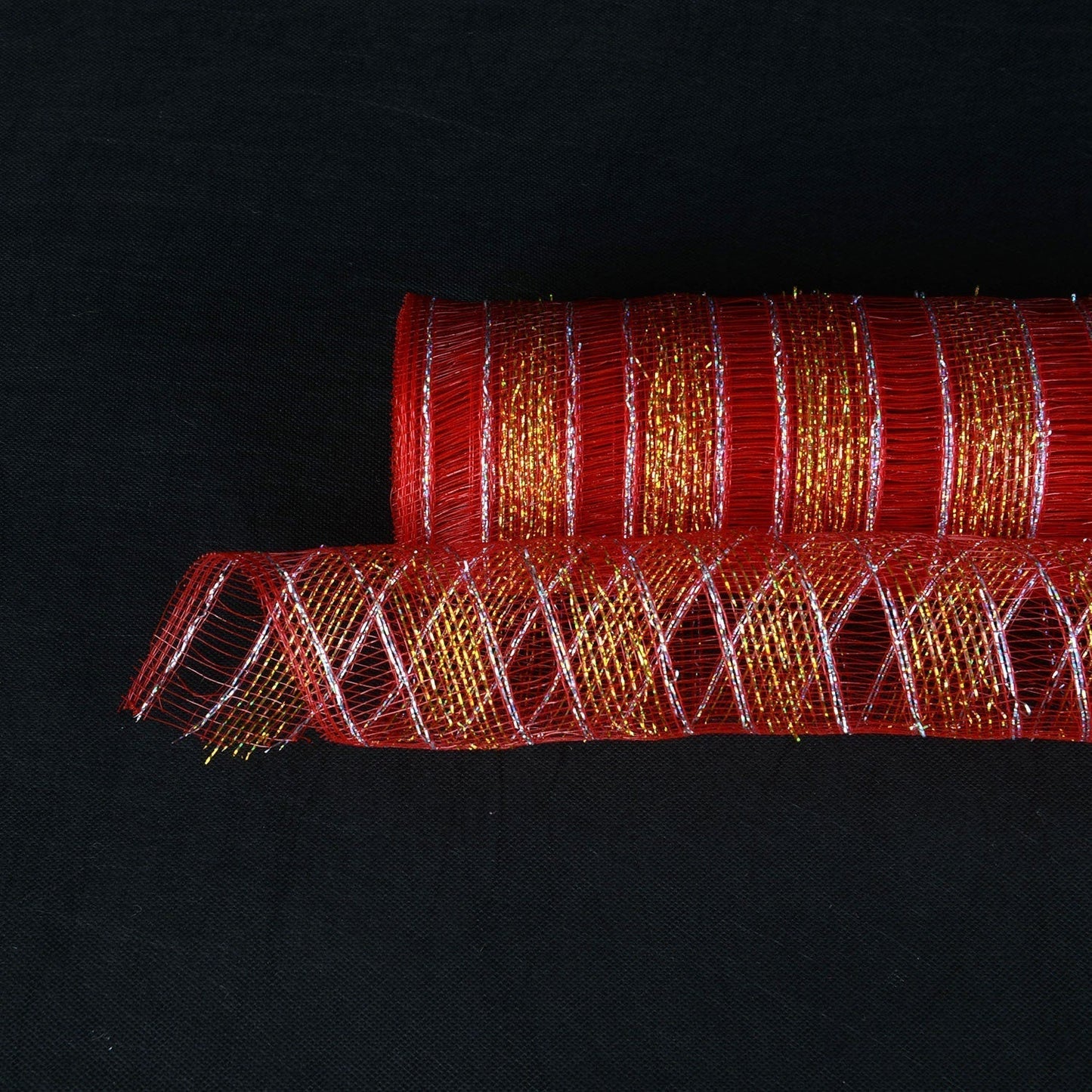 Red - Deco Mesh Eyelash Metallic Stripes - (10 Inch x 10 Yards) BBCrafts.com