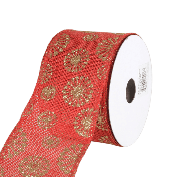 Red/Gold Christmas Tree Patterned Wired Ribbon, 2 x 25 yard