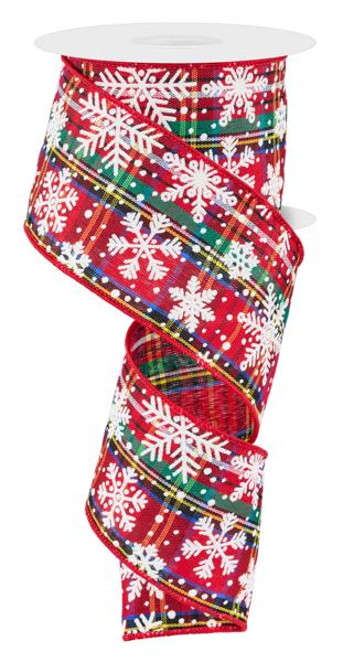 Red Green Blue Yellow Black White - Multi Snowflake On Woven Ribbon - ( 2-1/2 Inch | 10 Yards ) BBCrafts.com