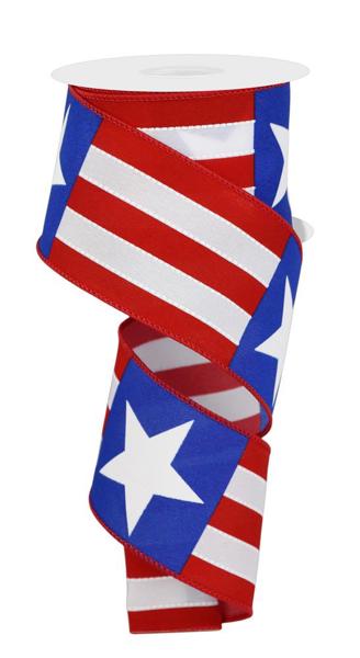 Red White Blue - Bold Star Stripes Ribbon - ( 2-1/2 Inch | 10 Yards ) BBCrafts.com