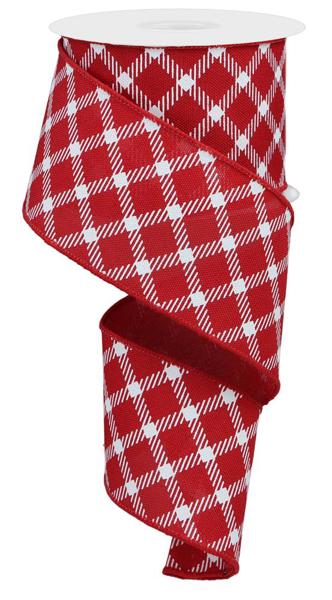 Red White - Diamond Check Faux Royal Burlap Ribbon - ( 2-1/2 Inch | 10 Yards ) BBCrafts.com