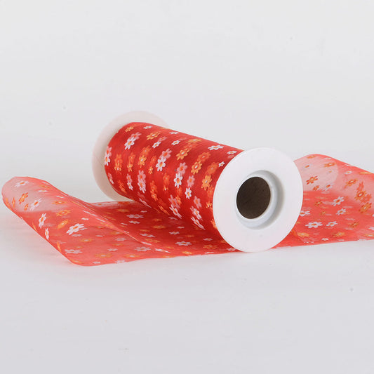 Red with Orange 6" Organza Flower Roll 6 Inch|10 Yards