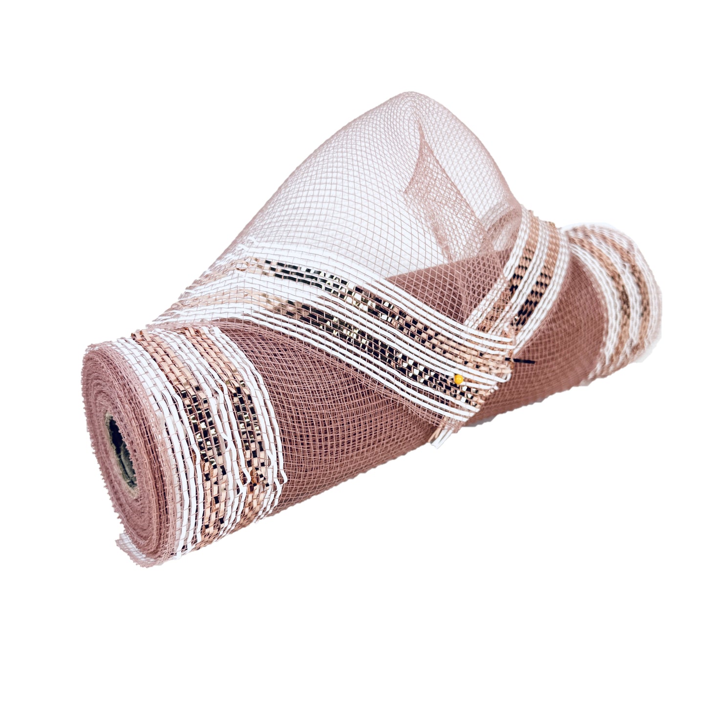 Rose Gold Stripe Poly Deco Mesh - ( 10 Inch x 10 Yards )