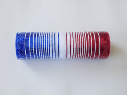 Royal Blue White Red Fading Holiday Deco Mesh - Holiday Floral Deco Mesh - ( 10 Inch x 10 Yards ) BBCrafts.com