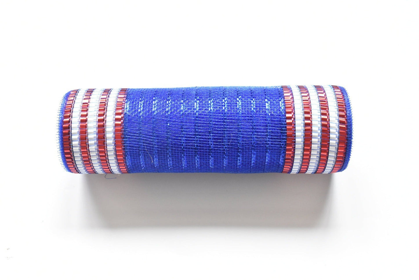 Royal Blue with Red White Mosaic Stripes Deco Mesh - Holiday Floral Deco Mesh - ( 10 Inch x 10 Yards ) BBCrafts.com