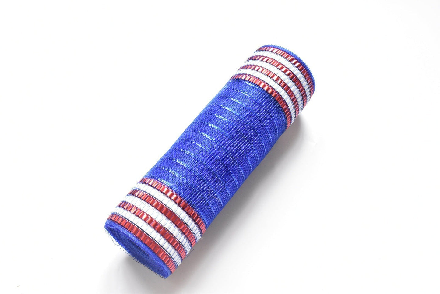 Royal Blue with Red White Mosaic Stripes Deco Mesh - Holiday Floral Deco Mesh - ( 10 Inch x 10 Yards ) BBCrafts.com