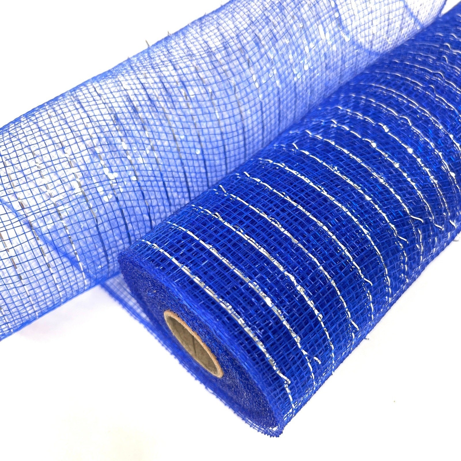 Royal Blue with Silver Lines - Deco Mesh Wrap Metallic Stripes - ( 10 Inch x 10 Yards ) BBCrafts.com