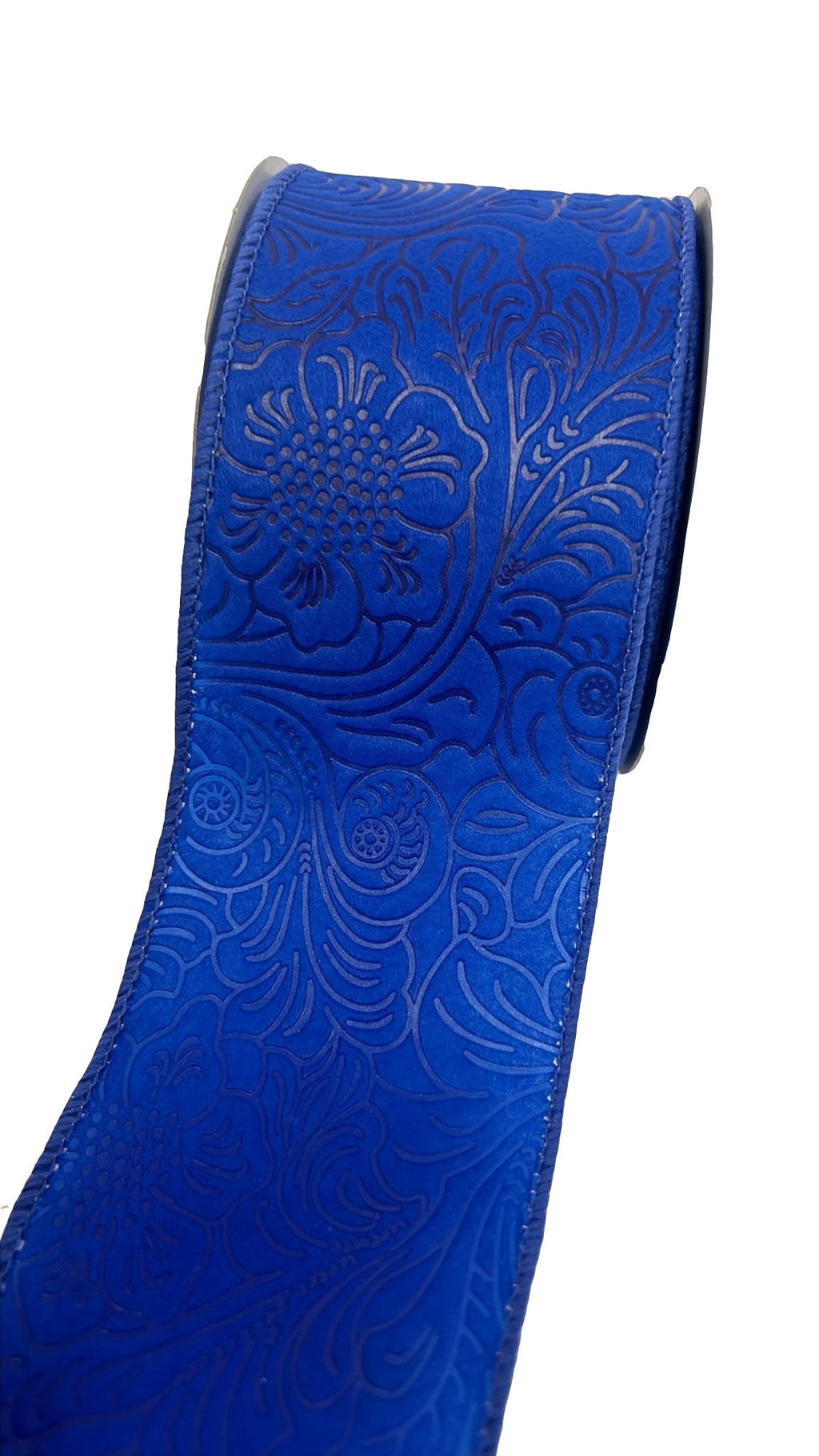 Royal Blue Flower Embossed Wired Ribbon - 7/8 Inch x 50 Yards