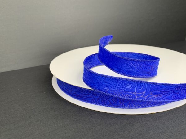 Royal Blue Flower Embossed Wired Ribbon - 7/8 Inch x 50 Yards