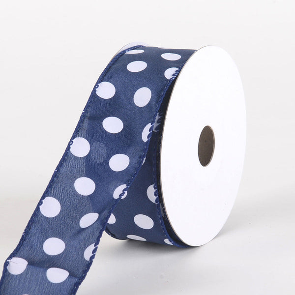 White Polka Dots on Navy Ribbon