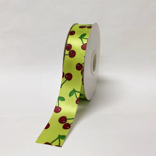 Satin Ribbon Cherry Design - ( W: 7/8 Inch | L: 25 Yards ) - 90140505 BBCrafts.com