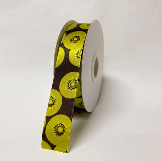 Satin Ribbon Kiwi Design - ( W: 7/8 Inch | L: 25 Yards ) - 90140504 BBCrafts.com