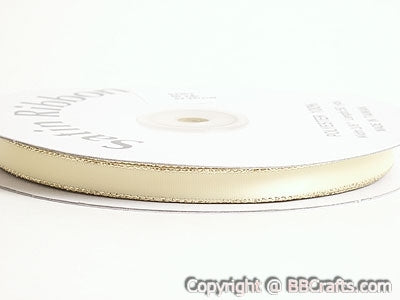 Satin Ribbon Lurex Edge Baby Maize with Gold Edge ( 1/8 Inch | 100 Yards ) BBCrafts.com