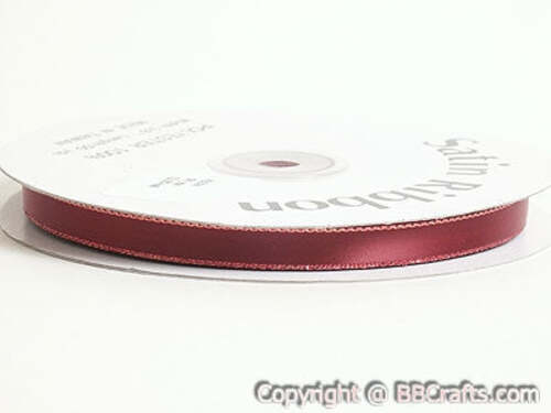 Satin Ribbon Lurex Edge Burgundy with Gold Edge ( 1/8 Inch | 100 Yards ) BBCrafts.com