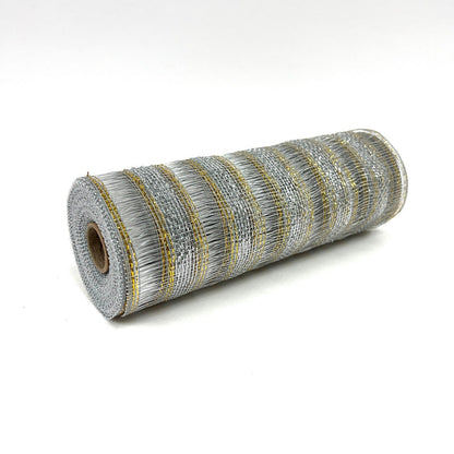 Silver - Deco Mesh Eyelash Metallic Stripes - (10 Inch x 10 Yards) BBCrafts.com