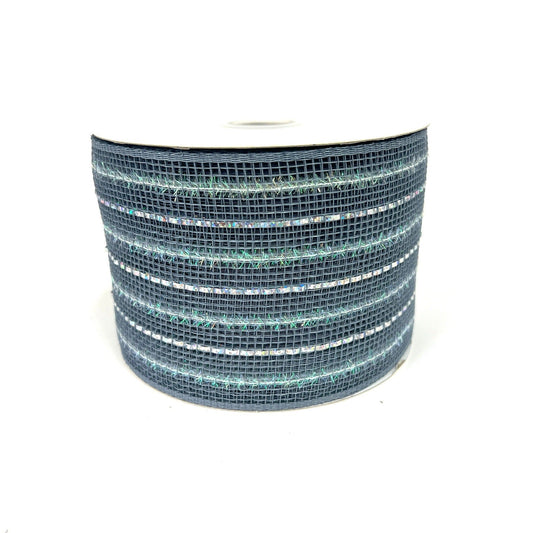 Silver - Laser Metallic Mesh Ribbon - ( 4 Inch x 25 Yards ) BBCrafts.com