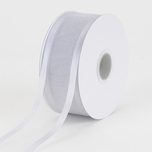 Silver - Organza Ribbon Two Striped Satin Edge - ( 5/8 Inch | 25 Yards ) BBCrafts.com