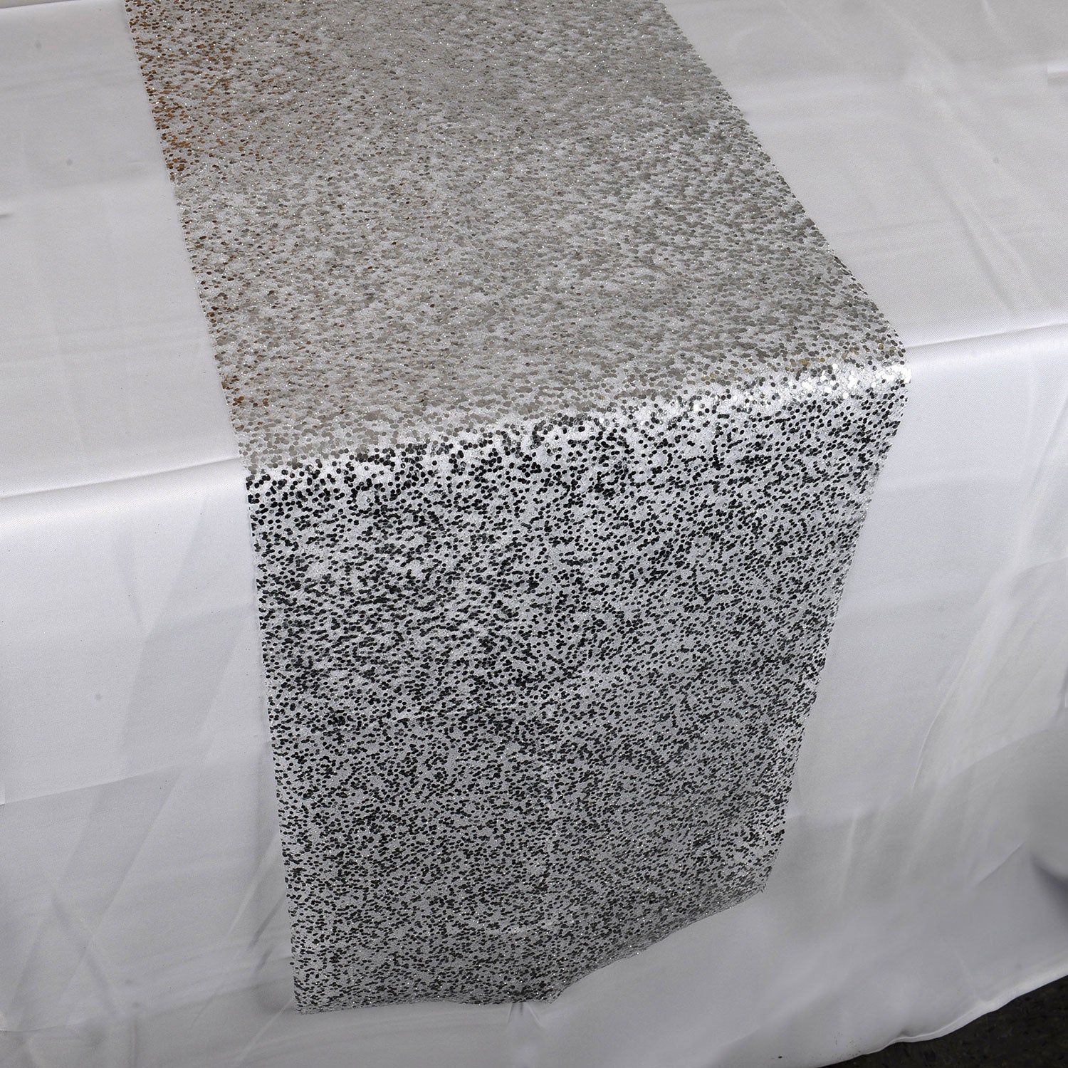 Silver Sequin Like Glitter Net Table Runner BBCrafts.com