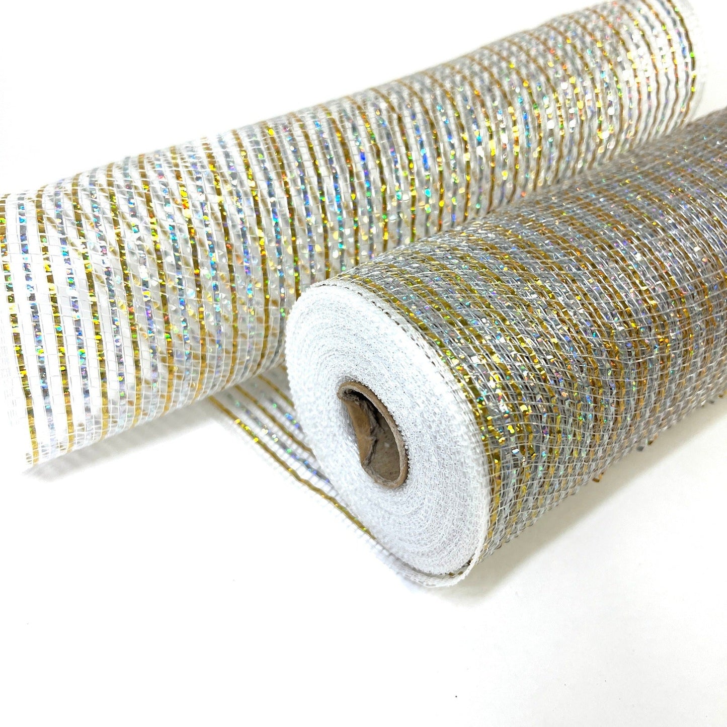 Silver and Gold Christmas Mesh - 10 Inch x 10 Yards BBCrafts.com