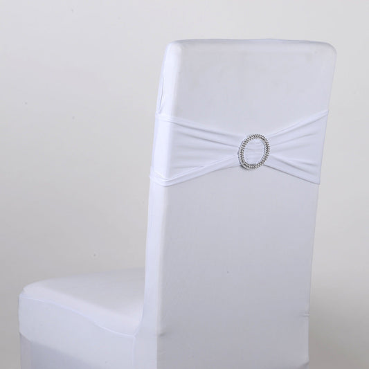 Spandex Chair Sash with Buckle - White  5 pieces BBCrafts.com