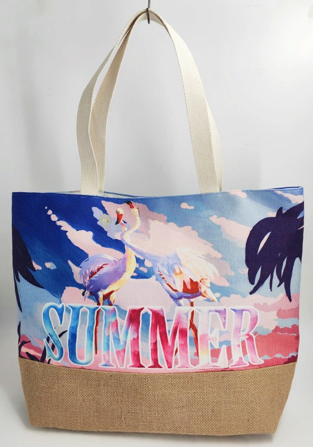 Summer Beach Canvas Tote Bag Pastel - 19 Inch x 15 Inch - Women Swim Pool Bag Large Tote BBCrafts.com