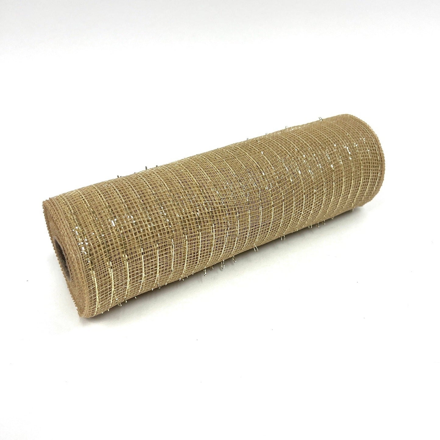 Tan - Deco Mesh Wrap Metallic Stripes - ( 10 Inch x 10 Yards ) BBCrafts.com