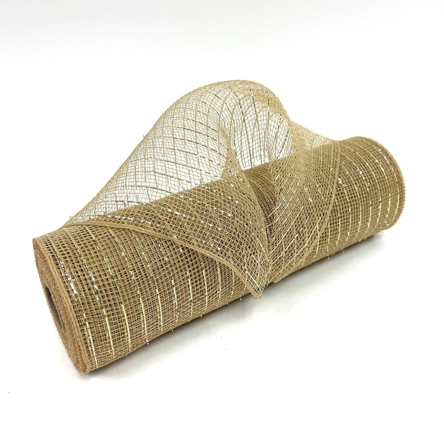 Tan - Deco Mesh Wrap Metallic Stripes - ( 10 Inch x 10 Yards ) BBCrafts.com