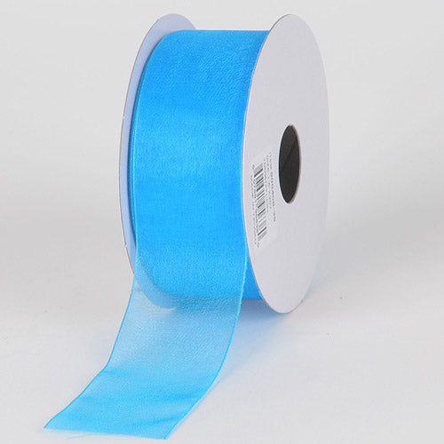 Turquoise - Organza Ribbon Thin Wire Edge 25 Yards - ( 2 - 1/2 Inch | 25 Yards )