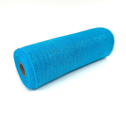 Turquoise - Deco Mesh Wrap Metallic Stripes - ( 10 Inch x 10 Yards ) BBCrafts.com