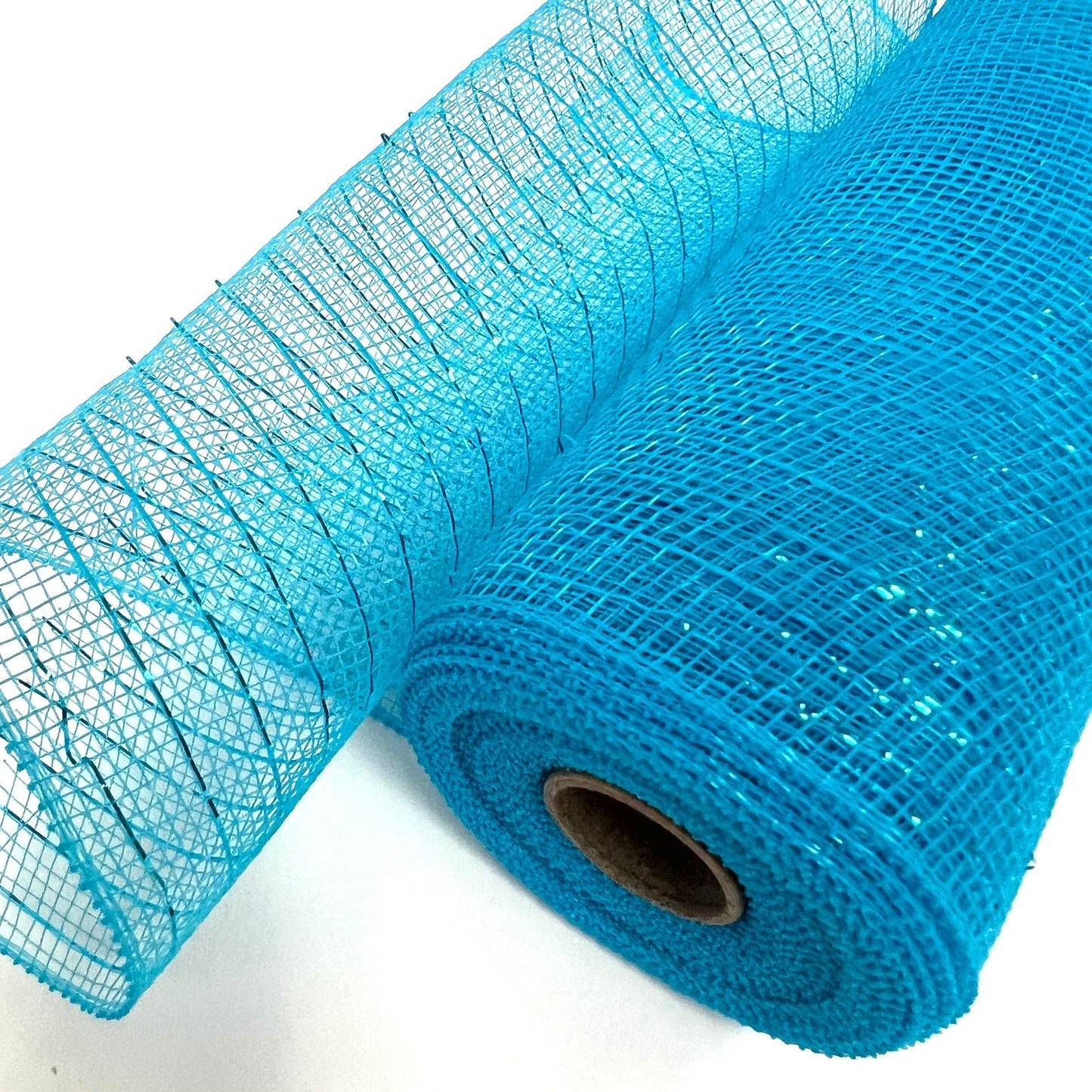 Turquoise - Deco Mesh Wrap Metallic Stripes - ( 10 Inch x 10 Yards ) BBCrafts.com