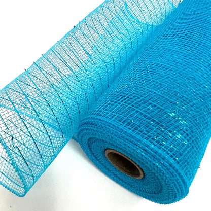 Turquoise - Deco Mesh Wrap Metallic Stripes - ( 10 Inch x 10 Yards ) BBCrafts.com