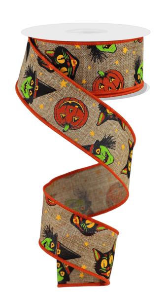 Two Tone Brown Multi - Vintage Cat Witch Ribbon - ( 1-1/2 Inch | 10 Yards ) BBCrafts.com