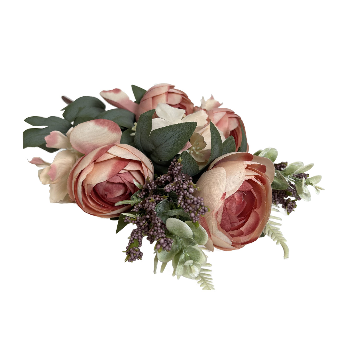 19" Rose Mixed Bush Artificial Silk Flower Spray - Mauve / Pink