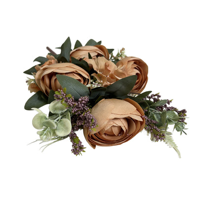 19" Rose Mixed Bush Artificial Silk Flower Spray - Tan