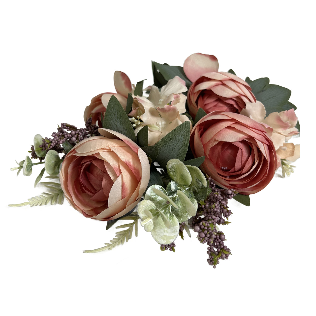 19" Rose Mixed Bush Artificial Silk Flower Spray - Mauve / Pink