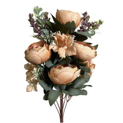 19" Rose Mixed Bush Artificial Silk Flower Spray - Tan