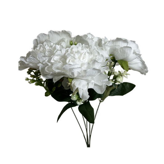 18” Peony Artificial Flower Rose Bush - White