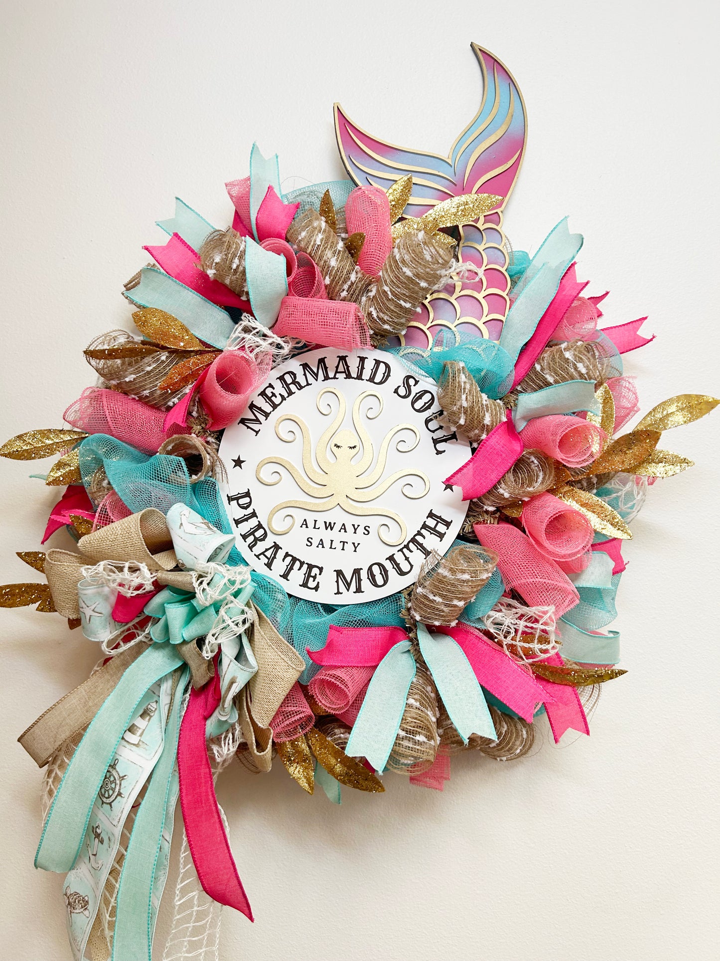 Welcome Mesh Ribbon Wreath - Made By Designer Genine